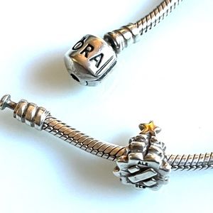 PANDORA 790365 Retired Sterling Silver Christmas Tree with 14K Gold Star Charm